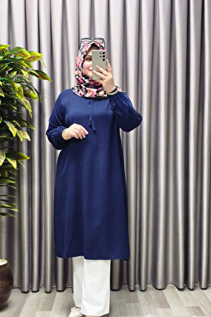 Kadın Tesettür Giyim Büyük Beden Tek Renk İpli Tunik 