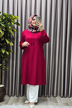 Kadın Tesettür Giyim Büyük Beden Tek Renk İpli Tunik 
