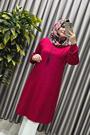 Kadın Tesettür Giyim Büyük Beden Tek Renk İpli Tunik 