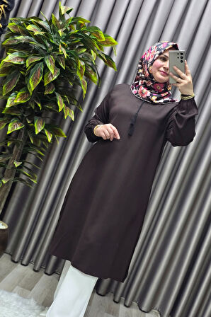 Kadın Tesettür Giyim Büyük Beden Tek Renk İpli Tunik 