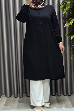 Kadın Tesettür Giyim Büyük Beden Tek Renk İpli Tunik 