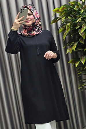 Kadın Tesettür Giyim Büyük Beden Tek Renk İpli Tunik 