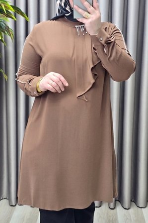 Kadın Tesettür Giyim Büyük Beden Taşlı Fular Krep Abiye Tunik 
