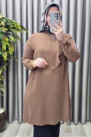 Kadın Tesettür Giyim Büyük Beden Taşlı Fular Krep Abiye Tunik 