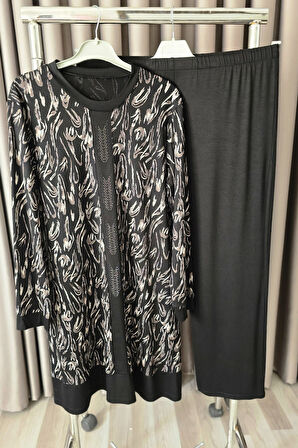 Kadın Tesettür Giyim Büyük Beden Şerit Desenli Nisa Takım 