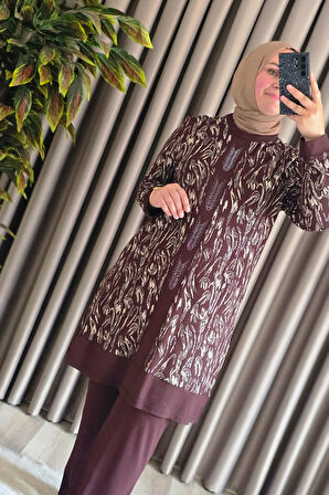 Kadın Tesettür Giyim Büyük Beden Şerit Desenli Nisa Takım 