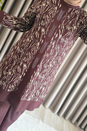 Kadın Tesettür Giyim Büyük Beden Şerit Desenli Nisa Takım 