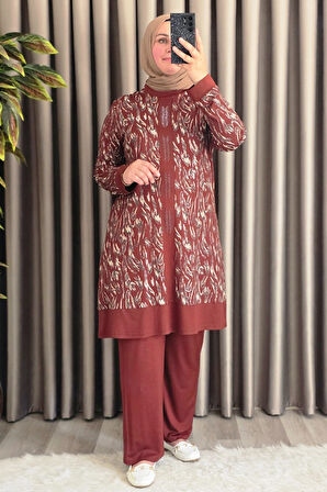 Kadın Tesettür Giyim Büyük Beden Şerit Desenli Nisa Takım 