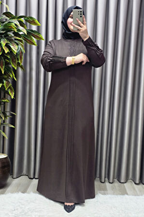 Kadın Giyim Büyük Beden Kolu Nevrür Taşlı Çimalı Elbise 