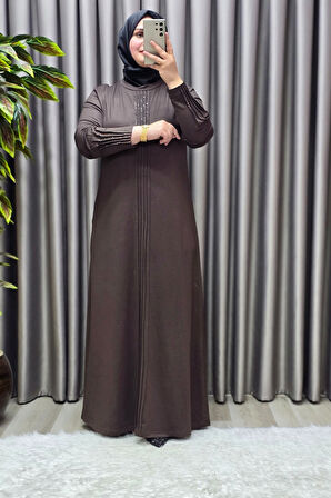 Kadın Giyim Büyük Beden Kolu Nevrür Taşlı Çimalı Elbise 