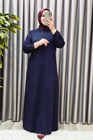 Kadın Giyim Büyük Beden Kolu Nevrür Taşlı Çimalı Elbise 