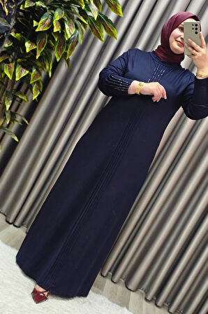 Kadın Giyim Büyük Beden Kolu Nevrür Taşlı Çimalı Elbise 