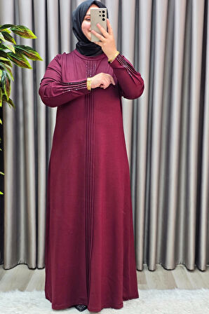 Kadın Giyim Büyük Beden Kolu Nevrür Taşlı Çimalı Elbise 