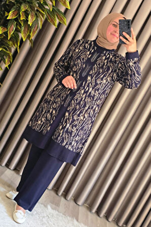 Kadın Tesettür Giyim Büyük Beden Şerit Desenli Nisa Takım 