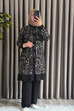 Kadın Tesettür Giyim Büyük Beden Şerit Desenli Nisa Takım 