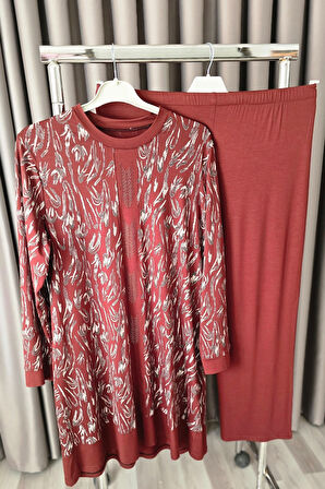 Kadın Tesettür Giyim Büyük Beden Şerit Desenli Nisa Takım 