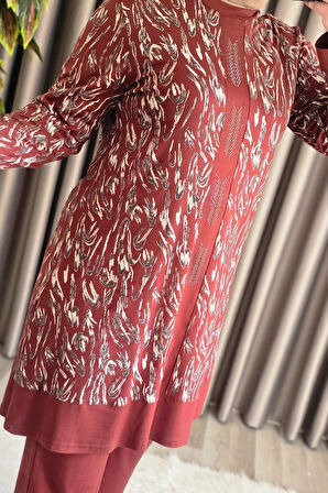 Kadın Tesettür Giyim Büyük Beden Şerit Desenli Nisa Takım 