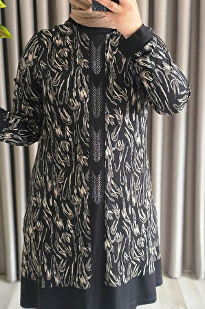 Kadın Tesettür Giyim Büyük Beden Şerit Desenli Nisa Takım 