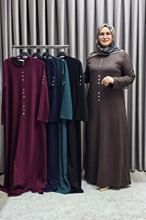 Kadın Giyim Büyük Beden Rivetli Boydan Elbise 