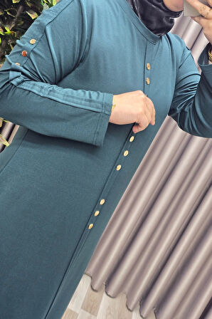 Kadın Giyim Büyük Beden Rivetli Boydan Elbise 