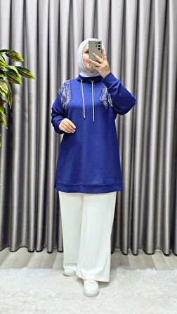 Kadın Giyim Büyük Beden Önü Taşlı Tunik 