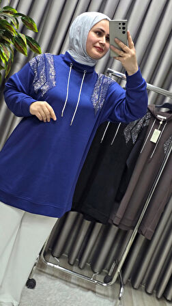 Kadın Giyim Büyük Beden Önü Taşlı Tunik 