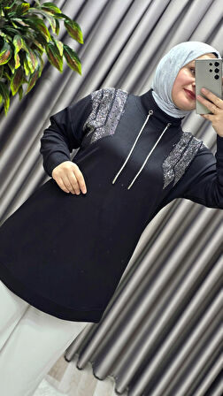 Kadın Giyim Büyük Beden Önü Taşlı Tunik 