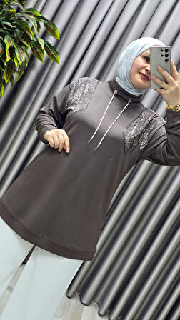 Kadın Giyim Büyük Beden Önü Taşlı Tunik 