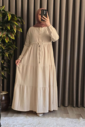 Kadın Tesettür Giyim Büyük Beden Gofre Elbise 