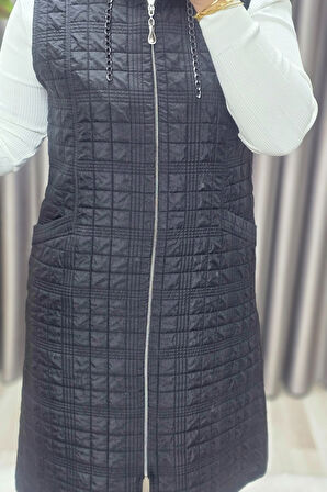 Kadın Giyim Büyük Beden 4031 Kapıtone Dik Cep Yelek 