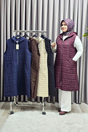 Kadın Giyim Büyük Beden 4031 Kapıtone Dik Cep Yelek 