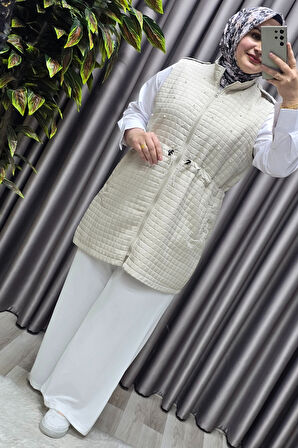 Kadın Giyim Büyük Beden İnci Detay Kapitone Yelek 