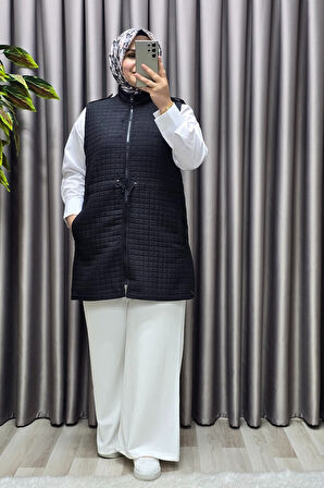 Kadın Giyim Büyük Beden İnci Detay Kapitone Yelek 