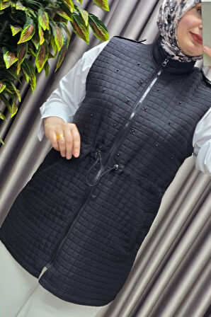 Kadın Giyim Büyük Beden İnci Detay Kapitone Yelek 