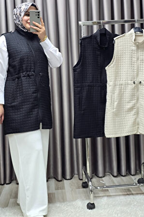 Kadın Giyim Büyük Beden İnci Detay Kapitone Yelek 