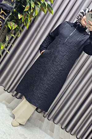 Kadın Giyim Büyük Beden Kapşonlu Polarlı Kapitone Kap 