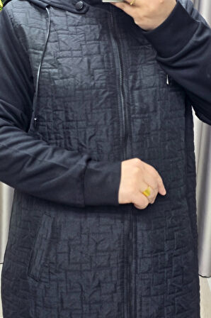 Kadın Giyim Büyük Beden Kapşonlu Polarlı Kapitone Kap 