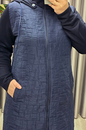 Kadın Giyim Büyük Beden Kapşonlu Polarlı Kapitone Kap 