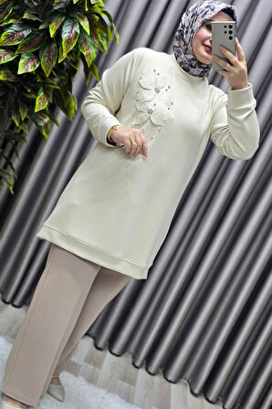 Kadın Giyim Büyük Beden Modal Çiçek Aplik Tunik 