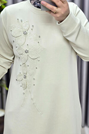 Kadın Giyim Büyük Beden Modal Çiçek Aplik Tunik 