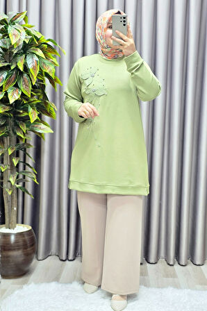 Kadın Giyim Büyük Beden Modal Çiçek Aplik Tunik 