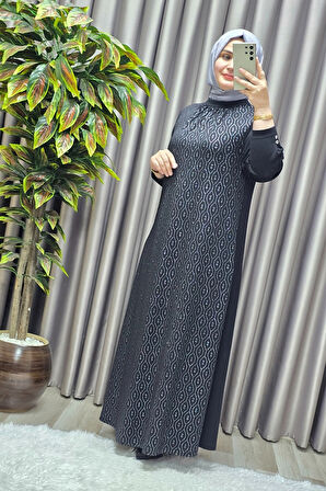 Kadın Giyim Büyük Beden 2200 Simli Kloş Elbise 