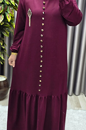 Kadın Giyim Büyük Beden Kristal Düğmeli Elbise 