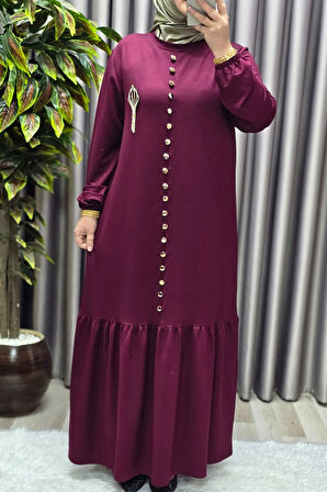 Kadın Giyim Büyük Beden Kristal Düğmeli Elbise 