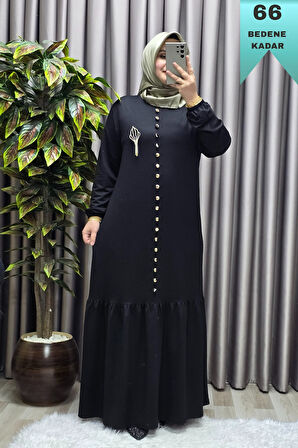 Kadın Giyim Büyük Beden Kristal Düğmeli Elbise 