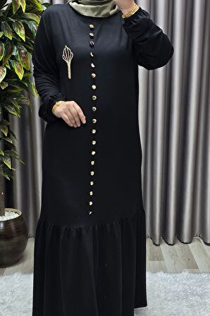 Kadın Giyim Büyük Beden Kristal Düğmeli Elbise 