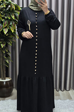 Kadın Giyim Büyük Beden Kristal Düğmeli Elbise 