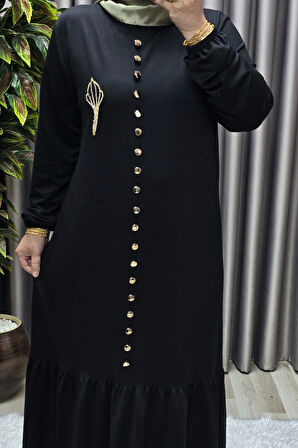 Kadın Giyim Büyük Beden Kristal Düğmeli Elbise 