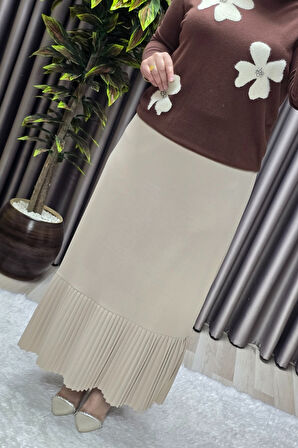 Kadın Giyim Büyük Beden Piliseli Etek 