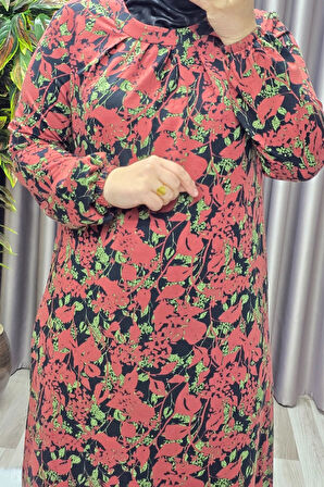 Kadın Giyim Büyük Beden Nostaljik Kristal Büzgülü Elbise 